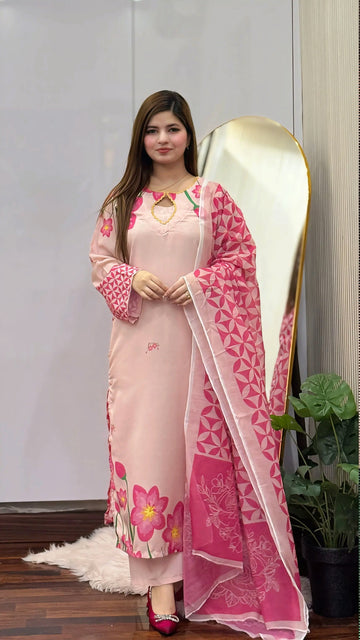 Afsheen Pink Printed 3PC